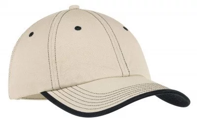 Бейсболка однотонная винтажная Port Authority Vintage Washed Contrast Stitch Cap Stone/ Black, фото