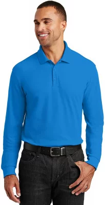 Голубая поло с длинным рукавом Port Authority Long Sleeve Core Classic Pique Polo Coastal Blue K100LS, фото