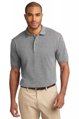 Хлопковая мужская светло-серая классическая футболка поло Port Authority Men's Pique Knit Polo Oxford, фото