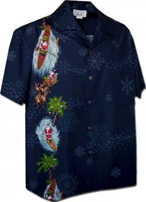 Гавайская рубашка Pacific Legend Beach Santa Christmas Mens Hawaiian Shirts - 444-3787-Navy, фото