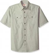 Wrangler Authentics Men's Short Sleeve Classic Woven Shirt Sea Spray Chambray