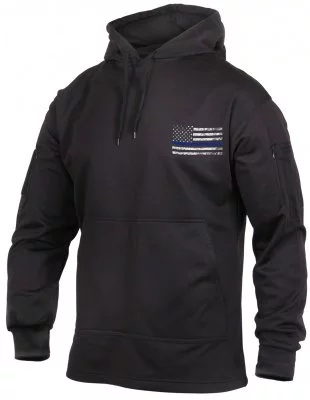 Тактическая черная толстовка с флагом США Rothco Thin Blue Line Concealed Carry Hoodie Black 52071, фото