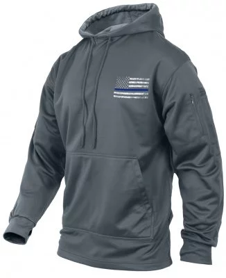 Тактическая серая толстовка с флагом США Rothco Thin Blue Line Concealed Carry Hoodie Grey 52075, фото