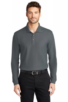 Графитовая футболка поло с длинным рукавом Port Authority Long Sleeve Core Classic Pique Polo Graphite K100LS, фото