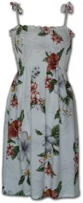 Гавайский шелковый сарафан Pacific Legend Rayon Tube Dress - 708-111- White , фото