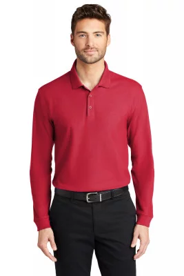 Красная поло с длинным рукавом Port Authority Long Sleeve Core Classic Pique Polo Rich Red K100LS, фото