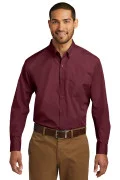 Port Authority Long Sleeve Carefree Poplin Shirt Burgundy W100