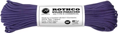 Паракорд американский нейлоновый фиолетовый Rothco Nylon Paracord Type III 550 LB 100FT Purple 149, фото