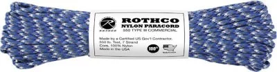 Паракорд нейлоновый голубой камуфляж Rothco Nylon Paracord Type III 550 LB 100FT Sky Blue Camo 166, фото