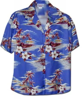 Женская гавайская рубашка Pacific Legend Desert Palms Hawaiian Shirts - 346-3460 Blue, фото