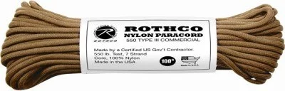 Паракорд нейлоновый койотовый Rothco Nylon Paracord Type III 550 LB 100FT Coyote Brown 193, фото