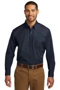 Port Authority Long Sleeve Carefree Poplin Shirt River Blue Navy W100