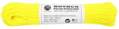 Паракорд нейлоновый ярко-желтый Rothco Nylon Paracord Type III 550 LB 100FT Neon Yellow 196, фото