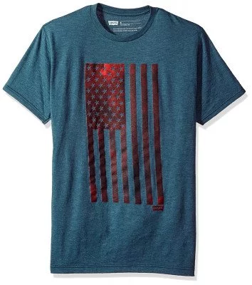 Футболка Levis Men Woosah T-Shirt with American Flag Navy Heather, фото