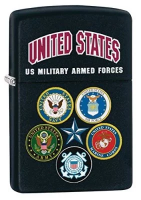 Зажигалка черная Zippo с логотипами вооруженных сил США Zippo Military Lighter Black w/ U.S. Military Armed Forces Logo, фото