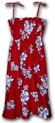 Красный женский гавайский сарафан с белыми цветами гибискуса Pacific Legend Hibiscus Hawaiian Tube Dress, фото