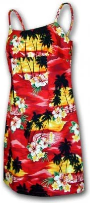 Гавайский сарафан на тонких бретельках Pacific Legend Short Spaghetti Dress - 306-3104 Red, фото