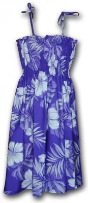 Сиреневый женский гавайский сарафан с белыми цветами гибискуса Sun Dress Hibiscus Blossom Hawaiian Tube Style, фото