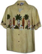 Pacific Legend Men's Border Hawaiian Shirts - 440-3466 Beige