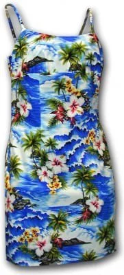 Гавайский сарафан на тонких бретельках Pacific Legend Short Spaghetti Dress - 306-3238 Blue, фото