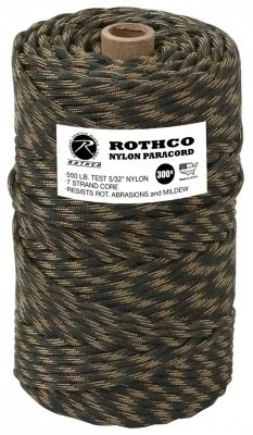 Паракорд нейлоновый лесной камуфляж Rothco Nylon Paracord 550lb 300 Ft Tube Woodland Camo 328, фото