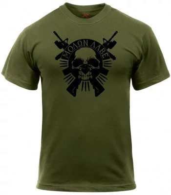 Футболка оливковая «MOLON LABE» и череп с карабинами Rothco Molon Labe Skull T-Shirt 2917, фото