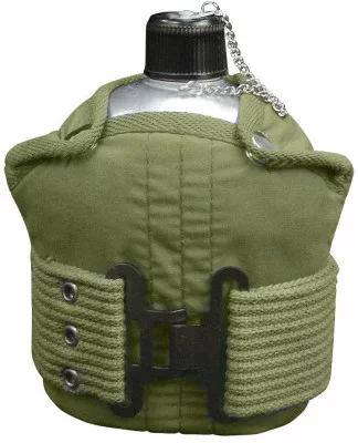Алюминиевая квартовая фляга с чехлом и мини-ремнем Rothco Aluminum Canteen And Pistol Belt Kit 589, фото