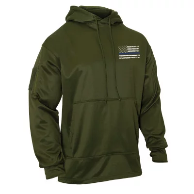 Тактическая оливковая толстовка с флагом США Rothco Thin Blue Line Concealed Carry Hoodie Olive Drab 52471, фото
