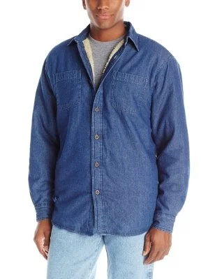 Wrangler Authentics Mens Long Sleeve Sherpa Lined Denim Shirt Indigo, фото