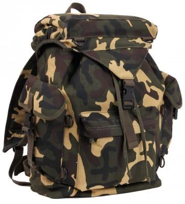 Винтажный рюкзак лесной камуфляж для путешествий Rothco Canvas Outdoorsman Rucksack Woodland Camo 2306, фото
