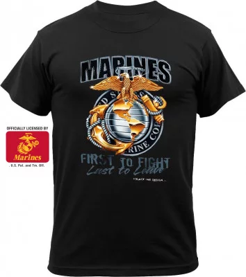 Футболка c эмблемой Морской Пехоты США Black Ink® Printed T-Shirt Black (Marines First To Fight Globe & Anchor) 80280, фото
