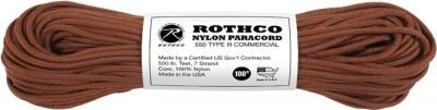 Паракорд нейлоновый шоколадно коричневый Rothco Nylon Paracord Type III 550 LB 100FT Chocolate Brown 122, фото
