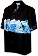 Pacific Legend Men's Border Hawaiian Shirts 440-3747 Black