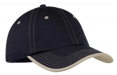Бейсболка однотонная винтажная Port Authority Vintage Washed Contrast Stitch Cap Black/ Stone, фото