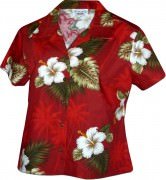 Pacific Legend Tropical Monstera Ladies Hawaiian Shirts - 348-2798 Red