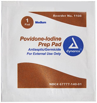 Салфетки с раствором повидон-йода 10% Dynarex 10% Povidone Iodine Wipes, фото