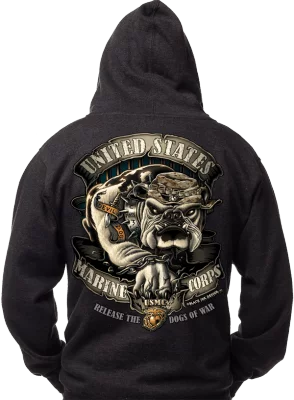 Лицензионная толстовка c бульдогом Корпуса Морской Пехоты США Black Ink U.S.M.C. Bulldog Hooded Pullover Sweatshirt 80333, фото