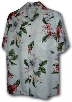 Белая мужская гавайская рубашка с кокосовыми пуговицами Pacific Legend Apparel Paradise Motion Men's Rayon Hawaiian Shirts 470-109 White, фото