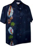 Pacific Legend Beach Santa Christmas Mens Hawaiian Shirts - 444-3787-Navy