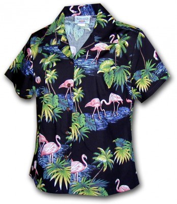 Женская гавайская рубашка Pacific Legend Island Flamingo Hawaiian Shirts - 348-3416 Black, фото