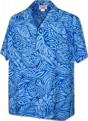 Мужская хлопковая гавайская рубашка голубого цвета (гавайка) производства США с цветами Casual Friday Men's Aloha Shirts, фото