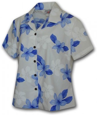 Женская гавайская рубашка Pacific Legend Pink Plumerias Hawaiian Shirts - 348-3551 Blue, фото