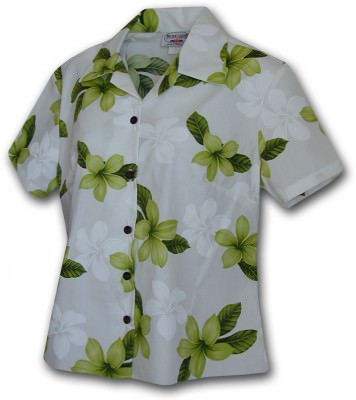 Женская гавайская рубашка Pacific Legend Pink Plumerias Hawaiian Shirts - 348-3551 Lime, фото