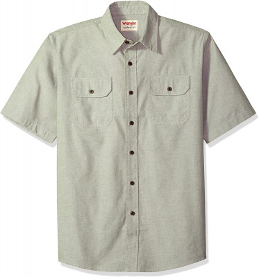 Рубашка салатовая с коротким рукавом Wrangler Authentics Men's Short Sleeve Classic Woven Sea Spray Chambray, фото