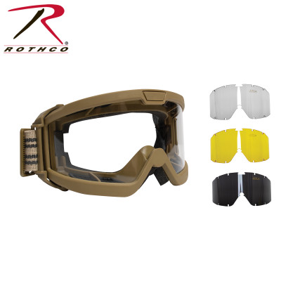Противоосколочные койотовые баллистические очки гоглы с тремя линзами Rothco ANSI Ballistic OTG Goggle System Coyote Brown 10738, фото