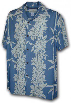 Нежно-голубая шелковая мужская гавайская рубашка с кокосовыми пуговицами Pacific Legend Apparel Men's Rayon Hawaiian Shirts 470-105 Slate, фото