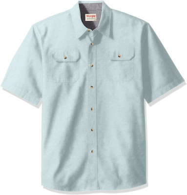 Рубашка бирюзовая с коротким рукавом Wrangler Authentics Men's Short Sleeve Classic Woven Sterling Blue, фото