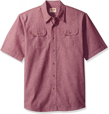 Рубашка бордовая с коротким рукавом Wrangler Authentics Men's Short Sleeve Classic Woven Tawny Port Chambray, фото