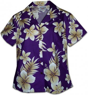 Женская гавайская рубашка Pacific Legend Native Hibiscus Hawaiian Shirts - 348-3559 Purple, фото
