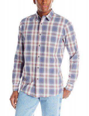 Рубашка в клетку Wrangler Men's Authentics Long Sleeve Premium Plaid Shirt Vintage Indigo, фото